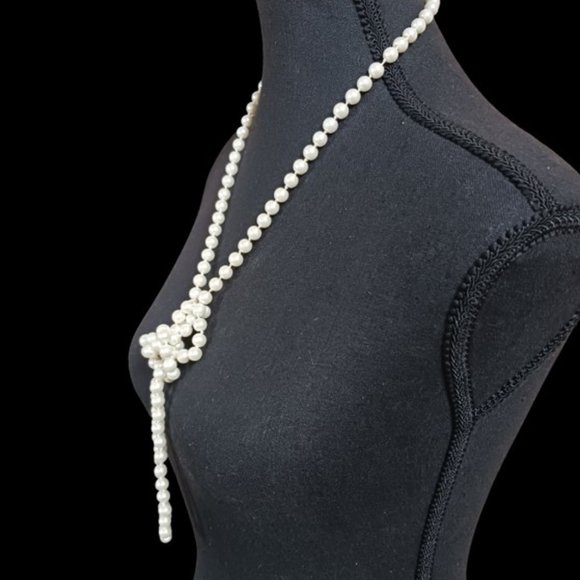 Long Strand Faux Glass Pearl Necklace - Picture 2 of 12